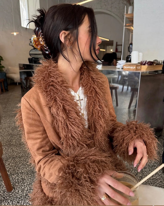 Vintage Women Solid Color Jacket Fashionable Long Sleeves Furry