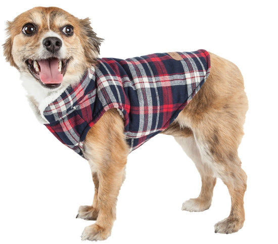 Puddler Insulated Cotton & Sherpa Plaid Reversible Dog Coat
