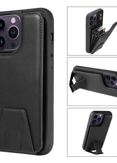 Slim PU Leather Accordion Wallet iPhone Case with Vertical Kickstand