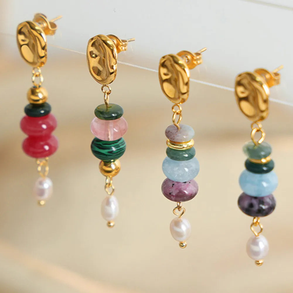 Freshwater Pearl & Natural Stone Dangle Earrings Earrings Trendsi