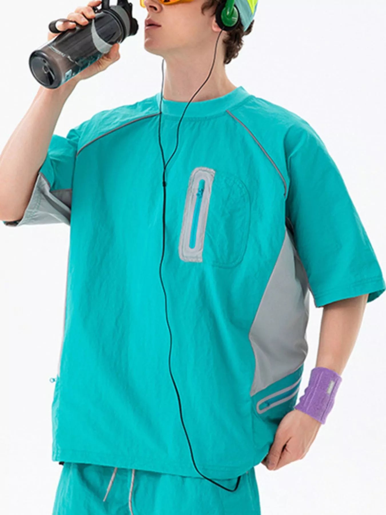 Men's Contrast Round Neck Half Sleeve Active T-Shirt Trendsi