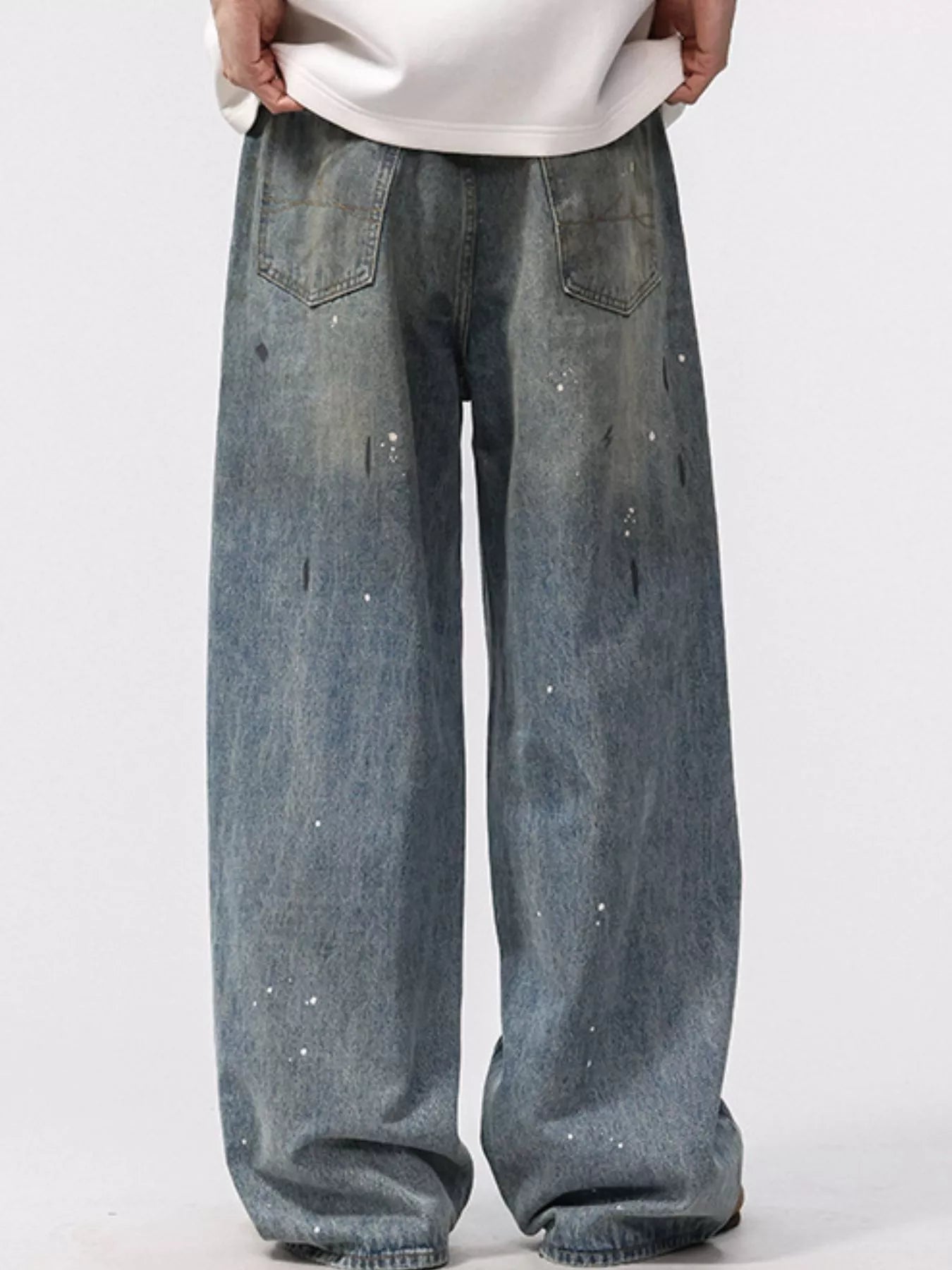 Men's Paint Splattered Washed Wide-Leg Jeans Jeans Trendsi