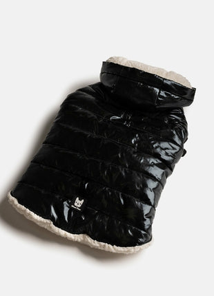 Emma Dog Jacket – Shiny Black Water-Resistant Winter Coat