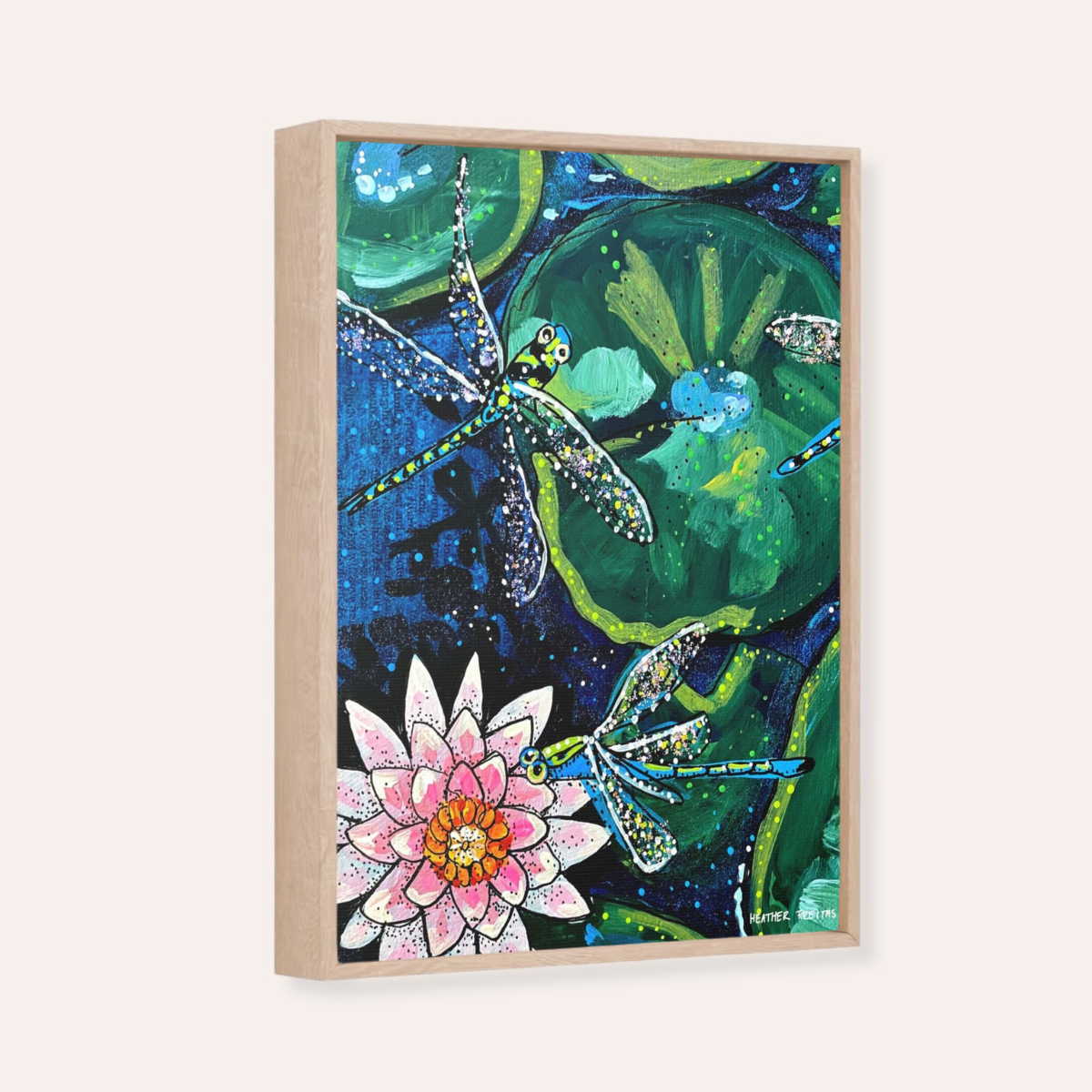 Dragonfly Lily Framed Fine Art Canvas Print
