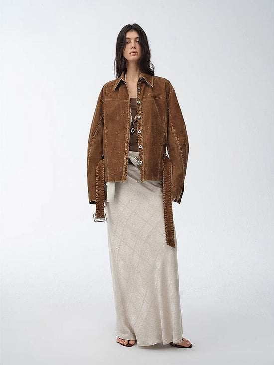 "Haruno Dream" Retro Distressed Flocked Denim Low Waistband Women's Jacket