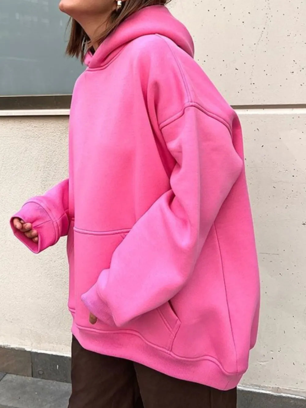 The Oversized Kangaroo Pocket Hoodie Hot Pink Loungwear Trendsi