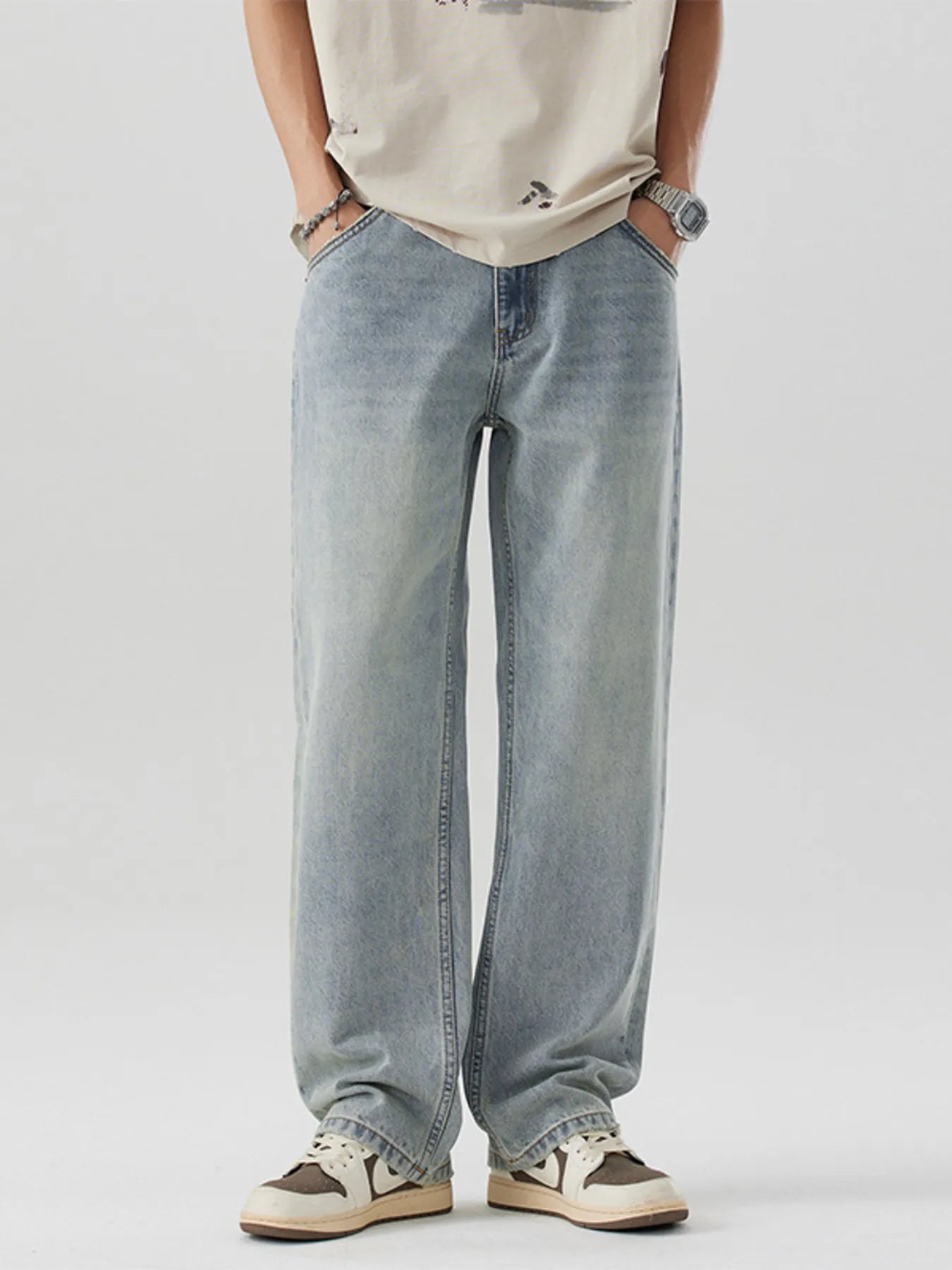 Men's Wash Wide Leg Jeans Nostalgic Orchid Trendsi