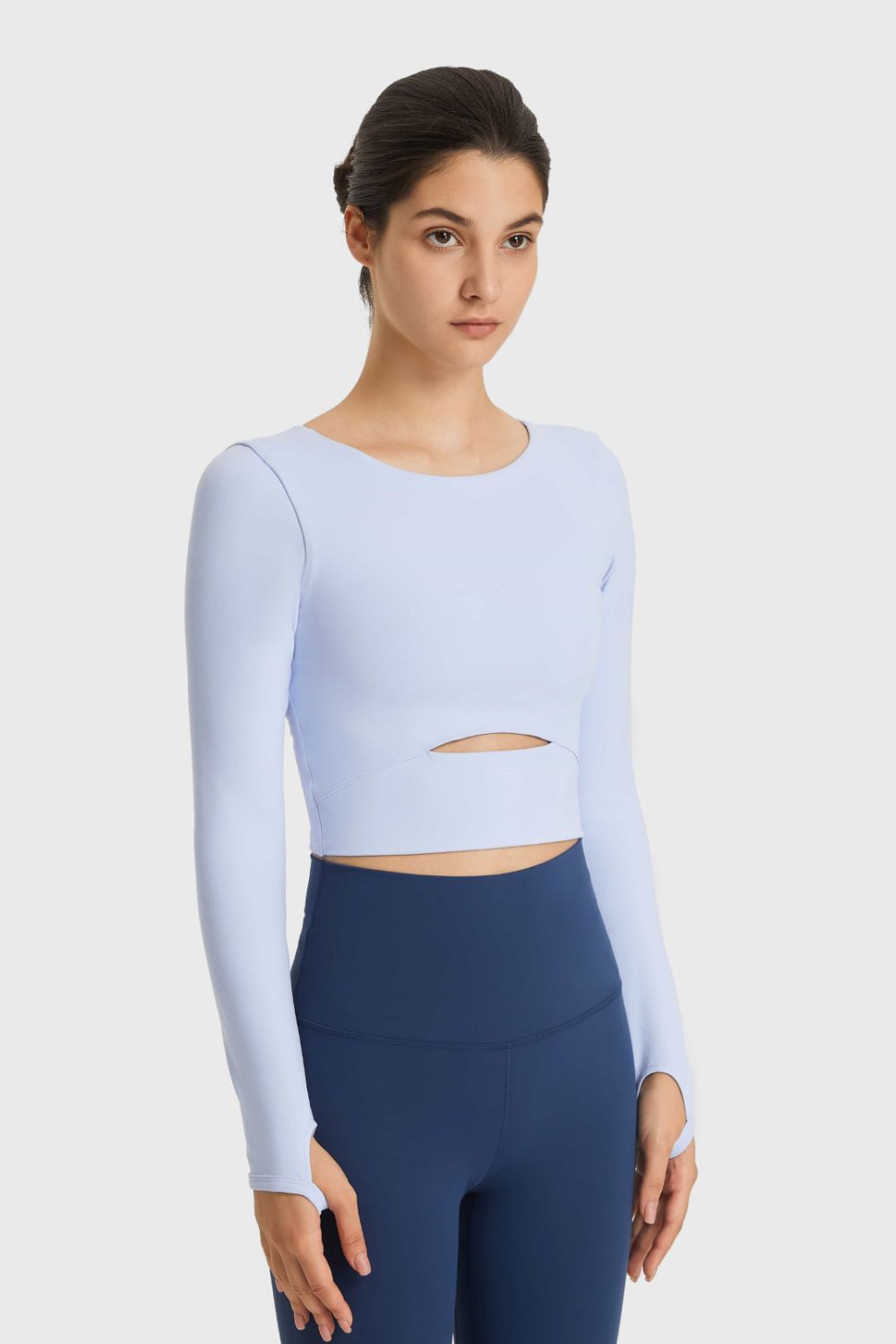 Millennia Cutout Long Sleeve Cropped Sports Top Trendsi