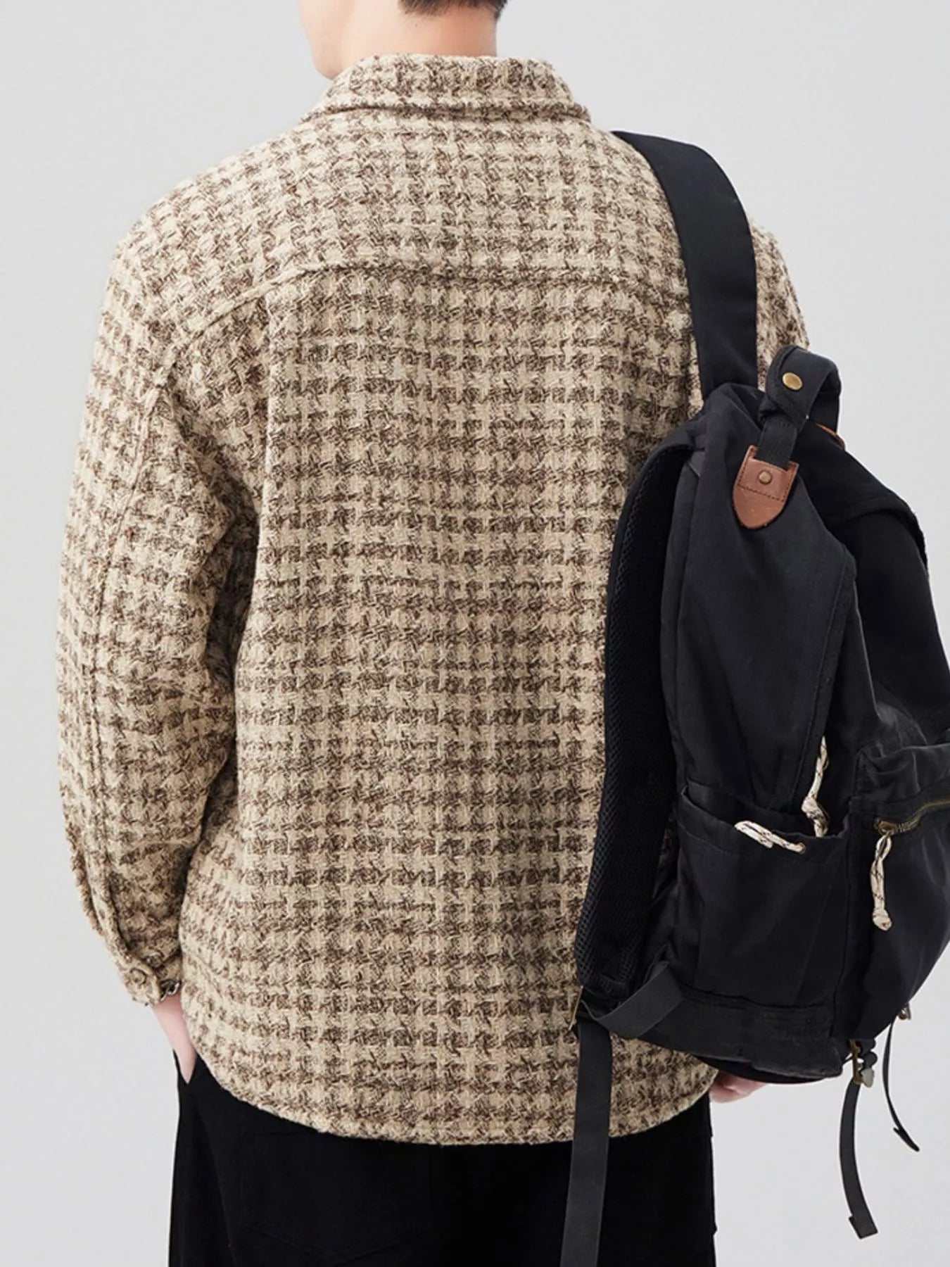 Mens Lattice Pattern Cotton Blend Shacket overshirt Trendsi