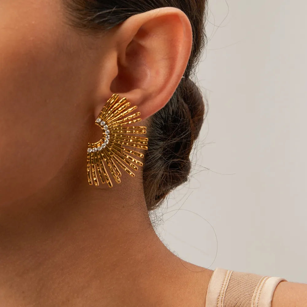 18k Gold plated Steel Inlaid Statement Zircon Stud Earrings Trendsi
