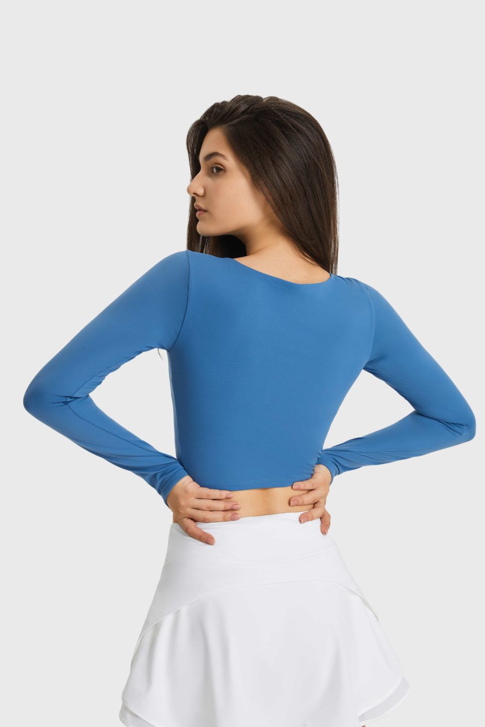 Millennia Cutout Long Sleeve Cropped Sports Top Trendsi