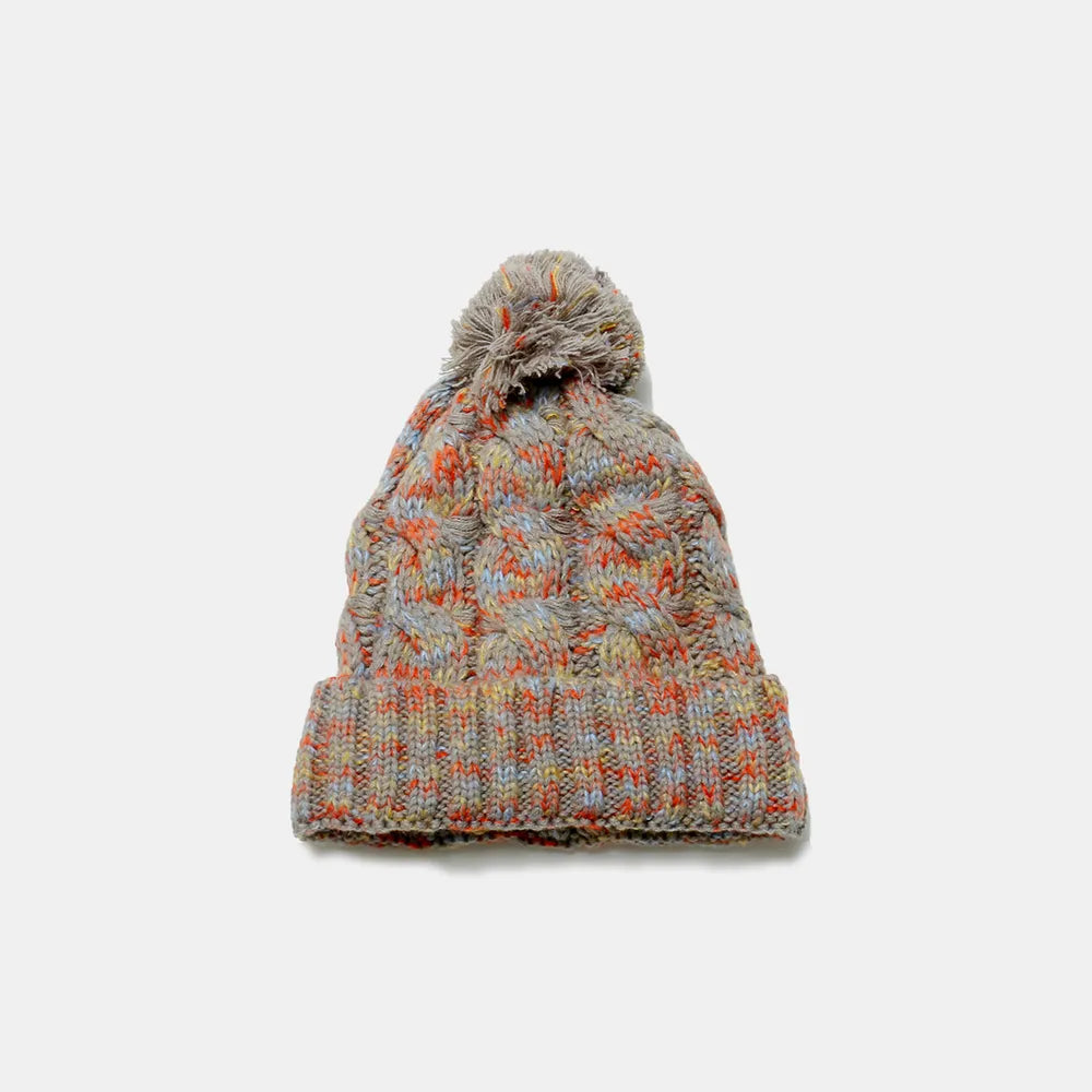 Contrast Cable-Knit Hat with Pompom Taupe One Size Trendsi