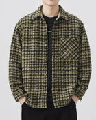 Mens Lattice Pattern Cotton Blend Shacket Dark Green overshirt Trendsi