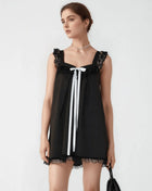 Lace Detail Bow Sleeveless Mini Cami Dress Black Trendsi