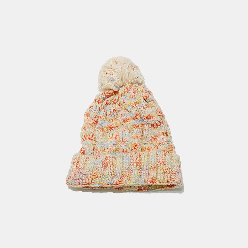 Contrast Cable-Knit Hat with Pompom Cream One Size Trendsi