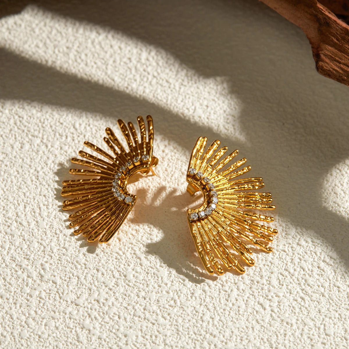 18k Gold plated Steel Inlaid Statement Zircon Stud Earrings Trendsi