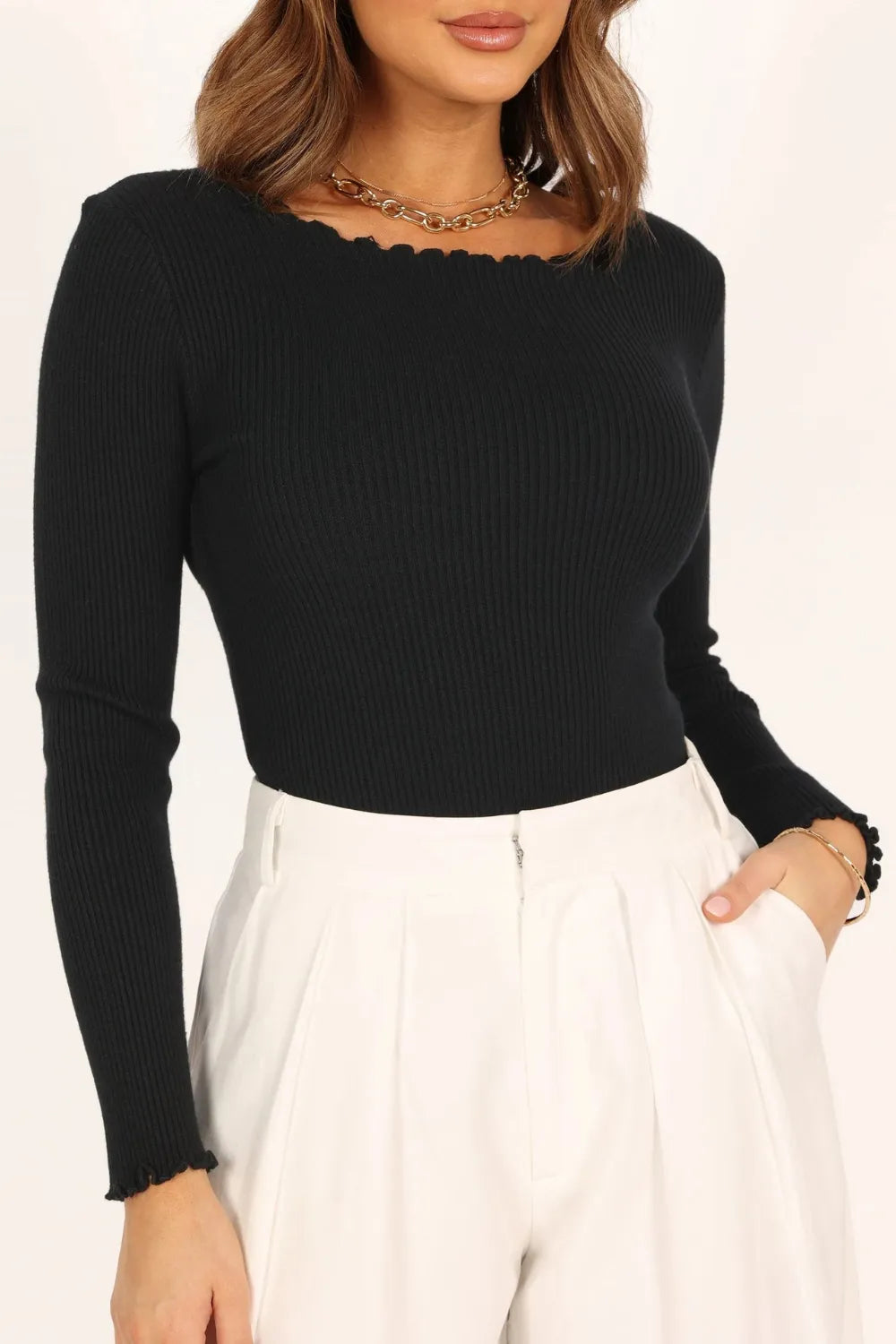 Lettuce Edge Round Neck Long Sleeve Shirt Shirts Trendsi