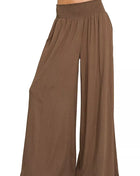 Brown Smocked Wide Leg Flowy Pants BROWN Trendsi