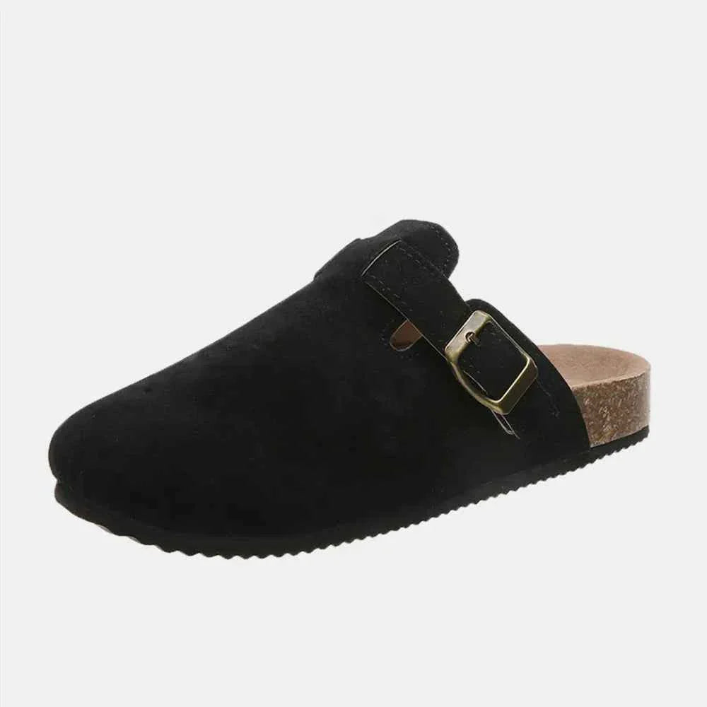 Flat Comfy Suede Buckle Clogs