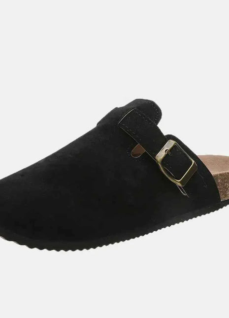Flat Comfy Suede Buckle Clogs