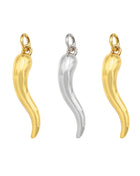 18k Shiny Gold/Silver Italian Horn Chilli Pendant Charm,