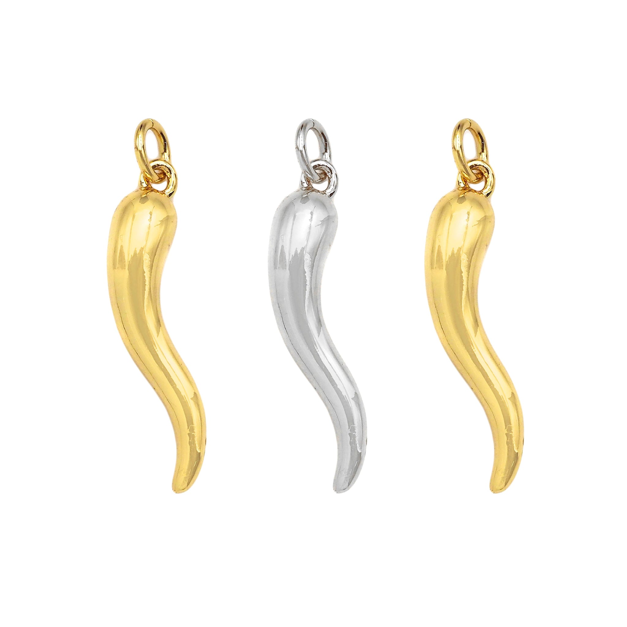 18k Shiny Gold/Silver Italian Horn Chilli Pendant Charm,