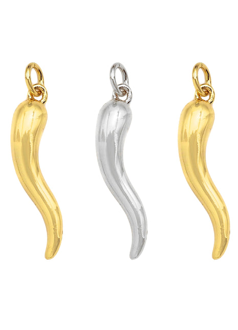 18k Shiny Gold/Silver Italian Horn Chilli Pendant Charm,