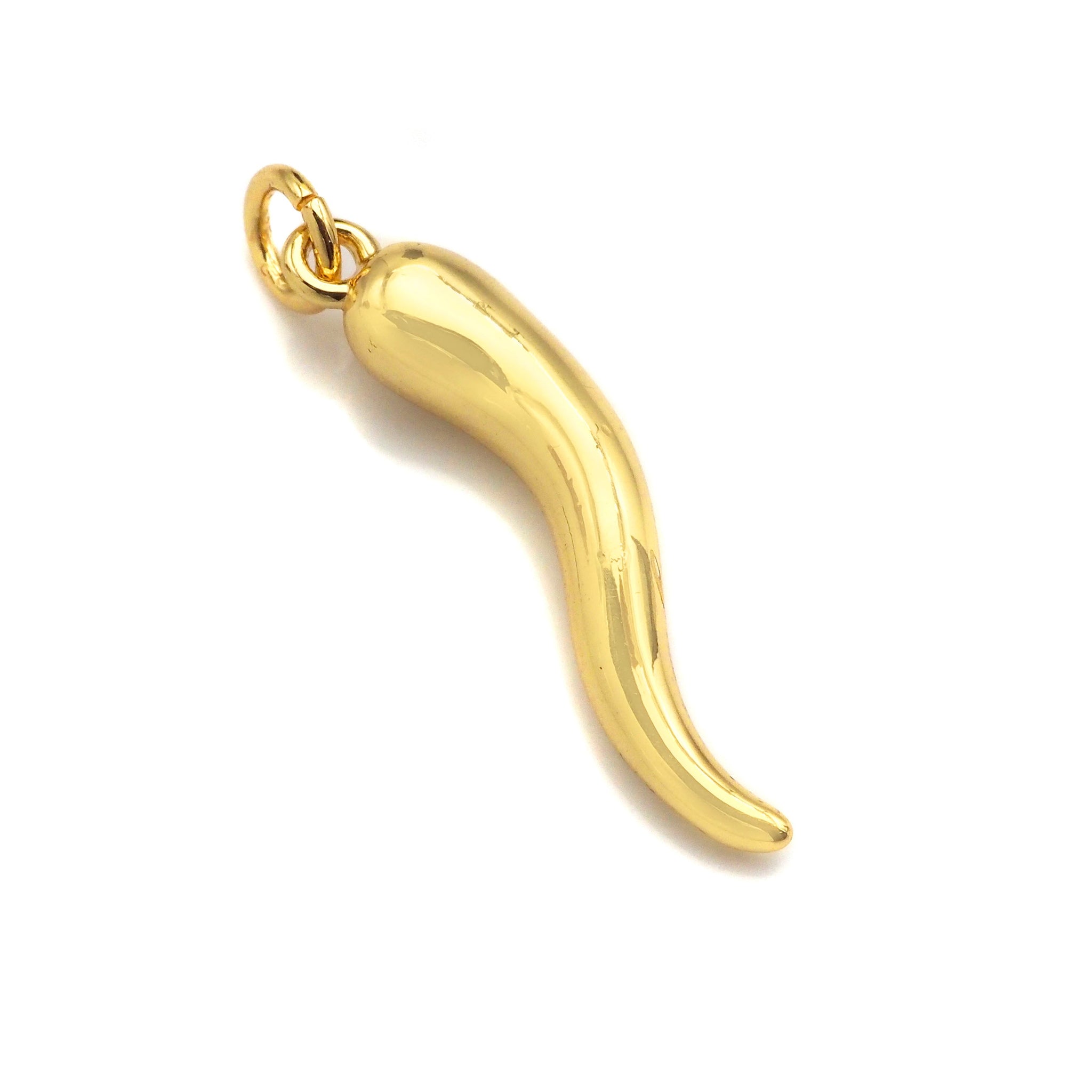 18k Shiny Gold/Silver Italian Horn Chilli Pendant Charm,