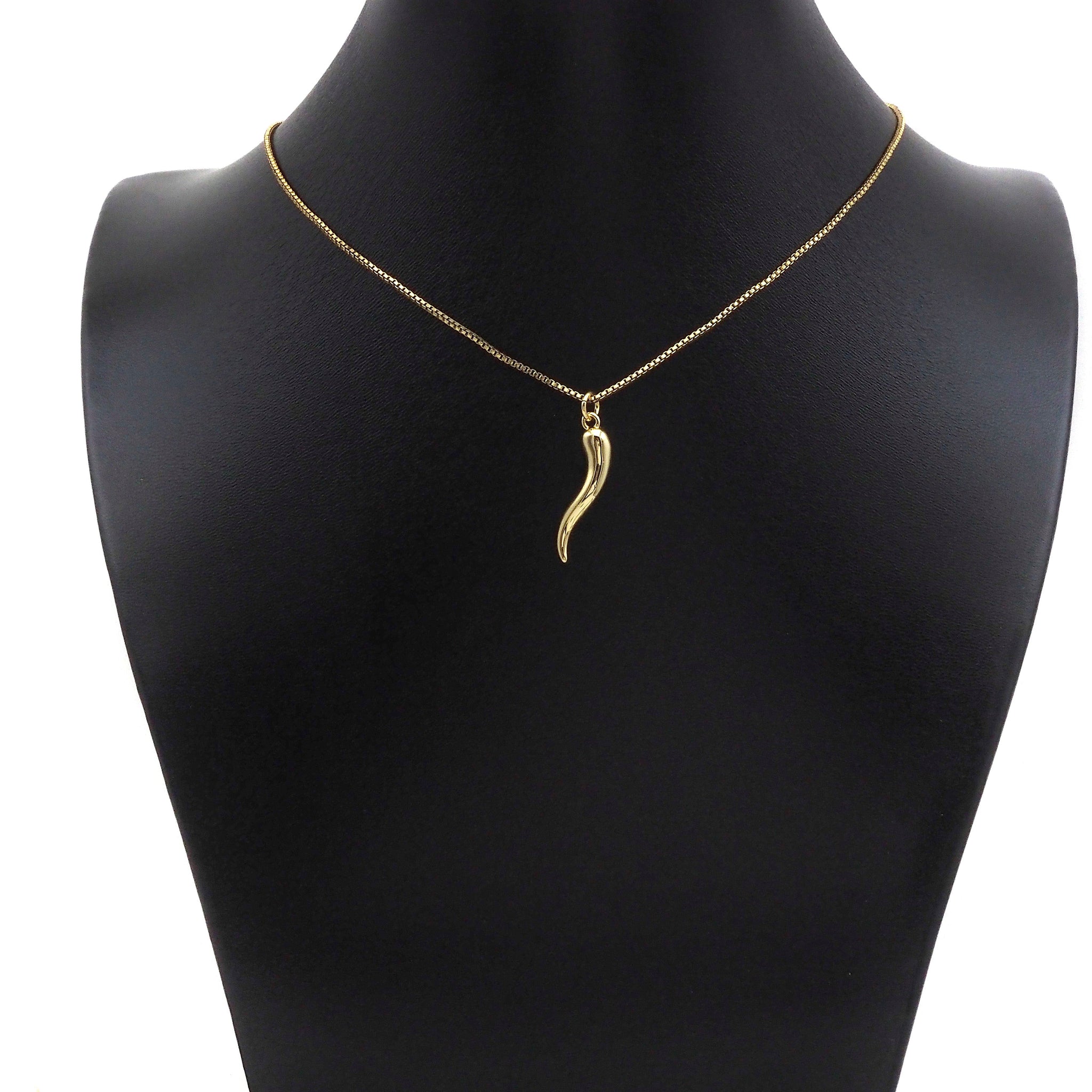 18k Shiny Gold/Silver Italian Horn Chilli Pendant Charm,