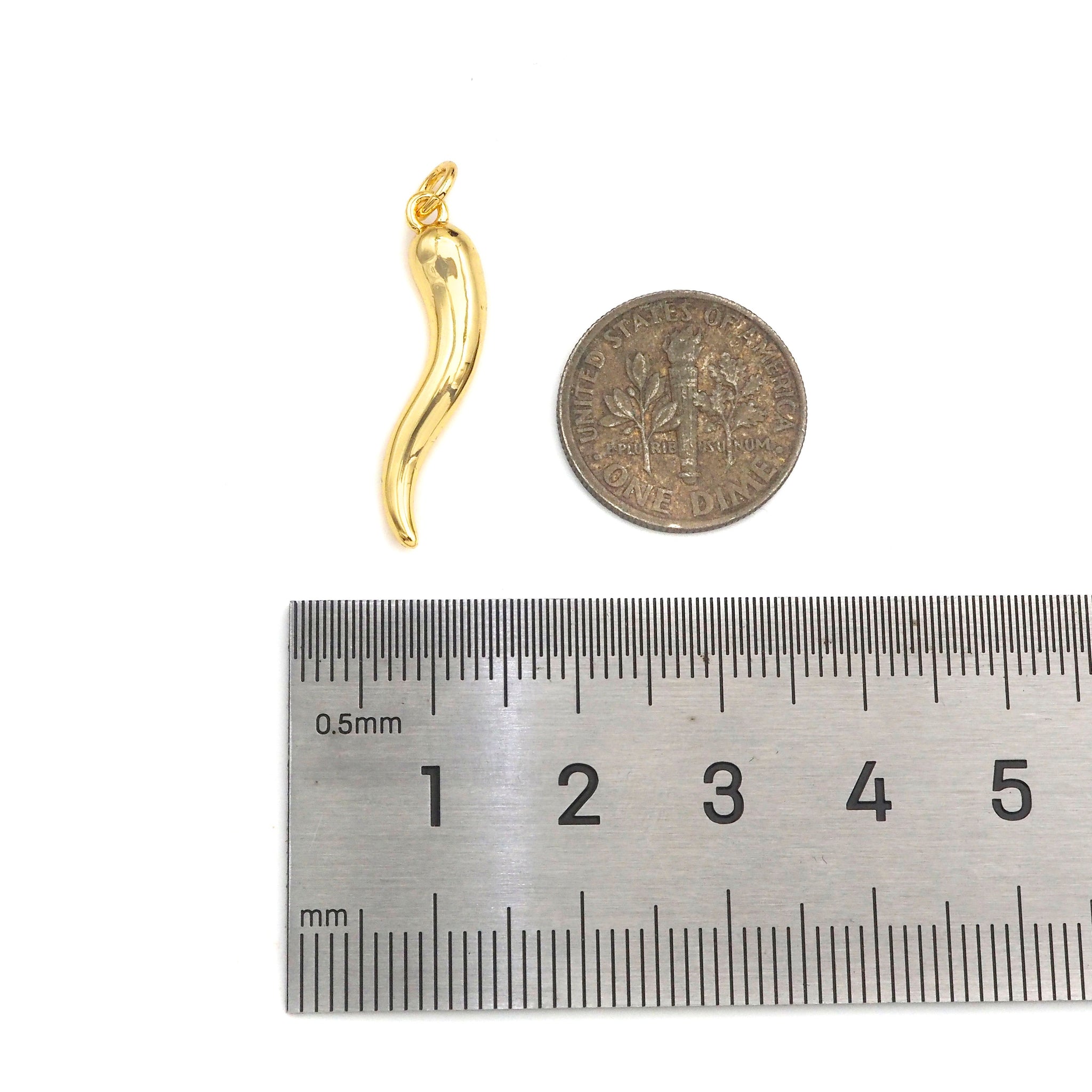 18k Shiny Gold/Silver Italian Horn Chilli Pendant Charm,