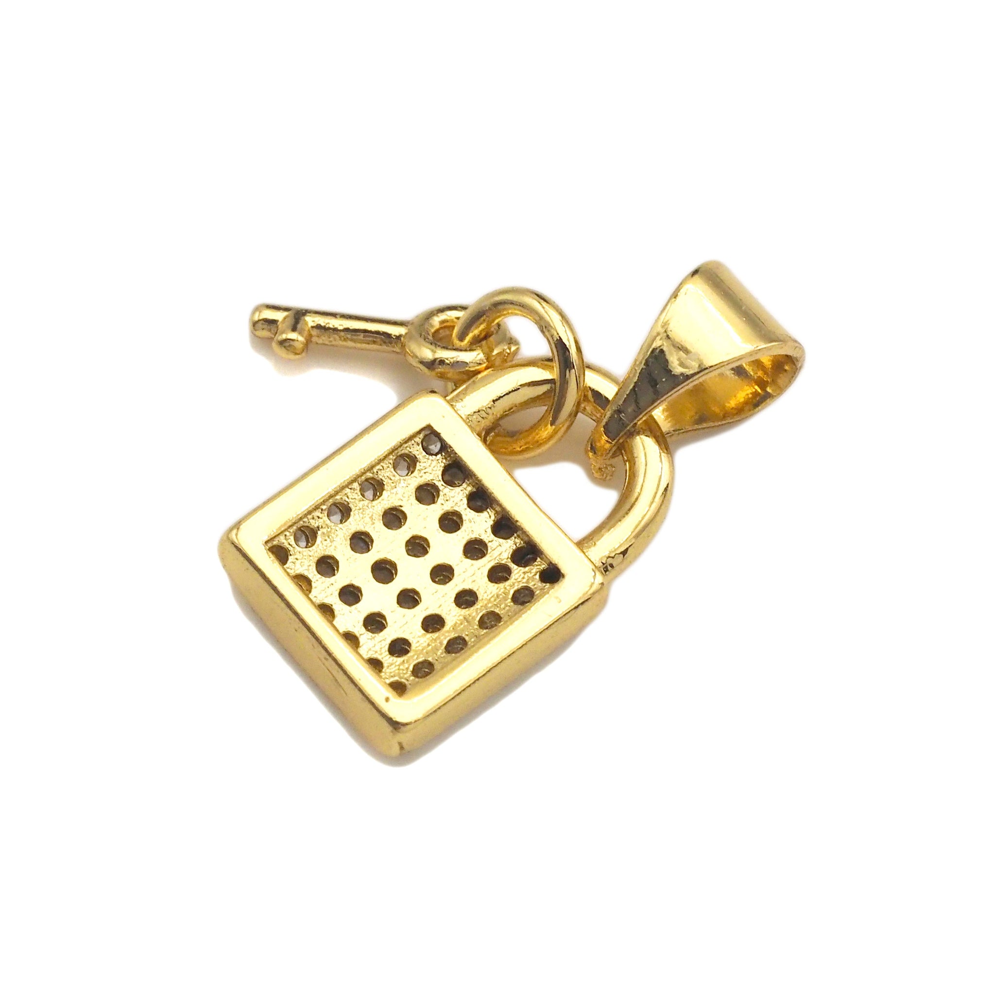 Micro Pave Black CZ Key On Lock Shape Charms, Micro Pave CZ Pendant/Charm, Lock Necklace Bracelet Charms, 8x12mm, Sku#Z1258