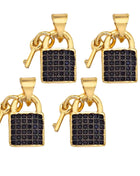 Micro Pave Black CZ Key On Lock Shape Charms, Micro Pave CZ Pendant/Charm, Lock Necklace Bracelet Charms, 8x12mm, Sku#Z1258