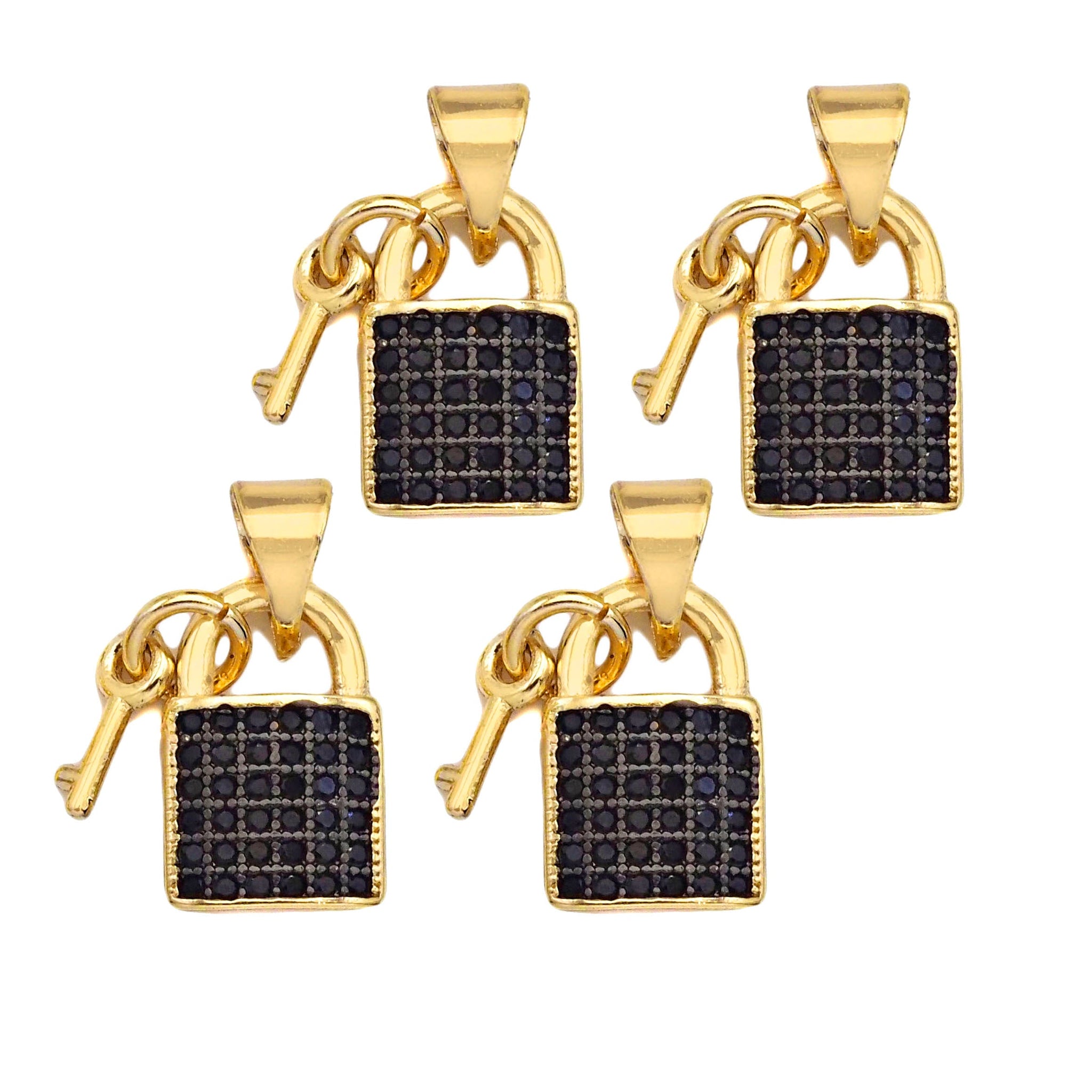 Micro Pave Black CZ Key On Lock Shape Charms, Micro Pave CZ Pendant/Charm, Lock Necklace Bracelet Charms, 8x12mm, Sku#Z1258