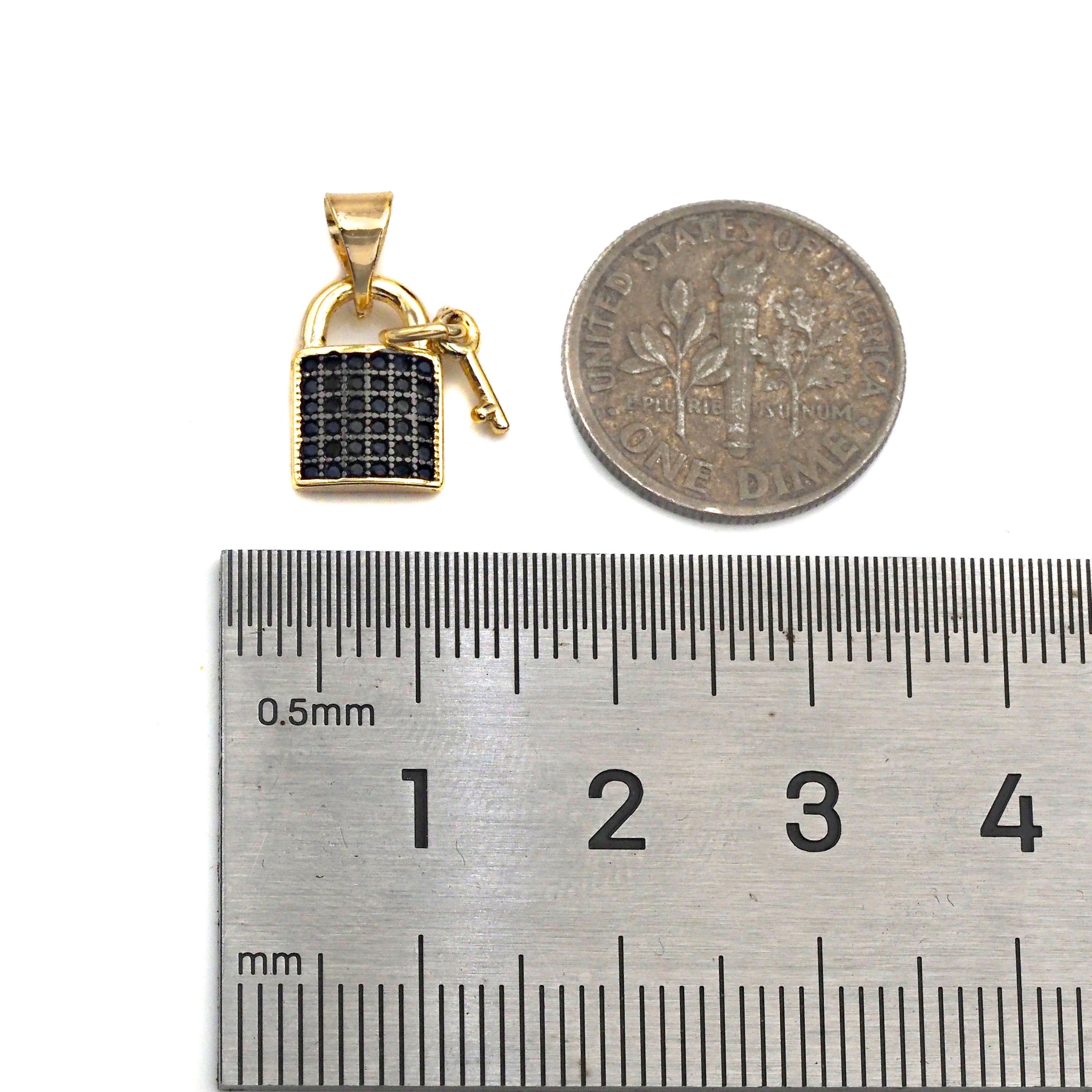 Micro Pave Black CZ Key On Lock Shape Charms, Micro Pave CZ Pendant/Charm, Lock Necklace Bracelet Charms, 8x12mm, Sku#Z1258