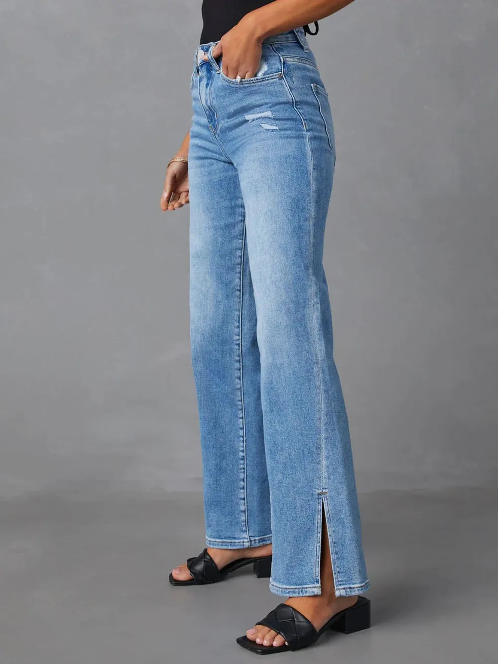 Slit Buttoned Jeans with Pockets Trendsi