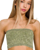 Zenana Washed Ribbed Seamless Tube Top ASH OLIVE Trendsi