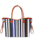 Women’s Rainbow Striped Tote – Multicolor Handbag, Shoulder Beach Shopper