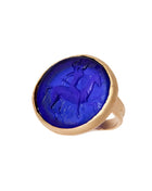 Glass Mounted Warrior Coin Motif Ring (Cobalt Tone)