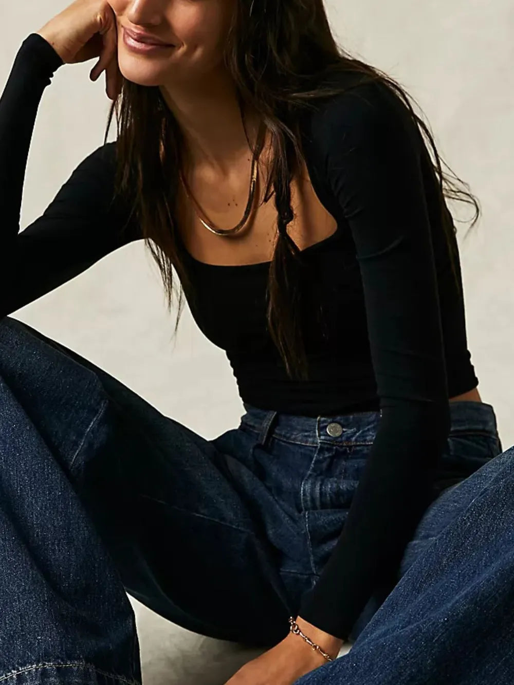 Square Neck Long Sleeve Shirt Shirts Trendsi