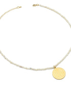 Pearl Love Coin Charm Adjustable necklace, Sku#EF335