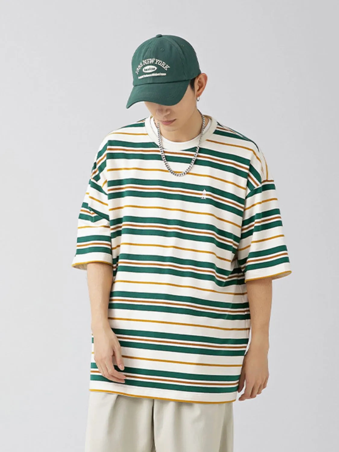 Mens Oversized Fit Half Sleeve Stripe T-Shirt T-shirts Trendsi