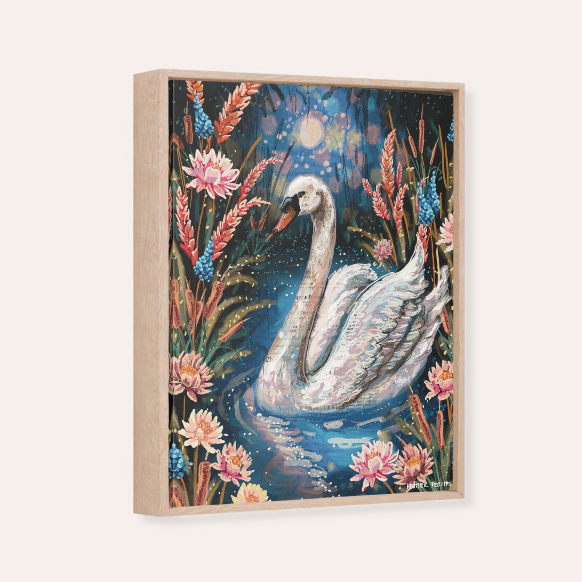 Serenity Swan Framed Fine Art Canvas Print