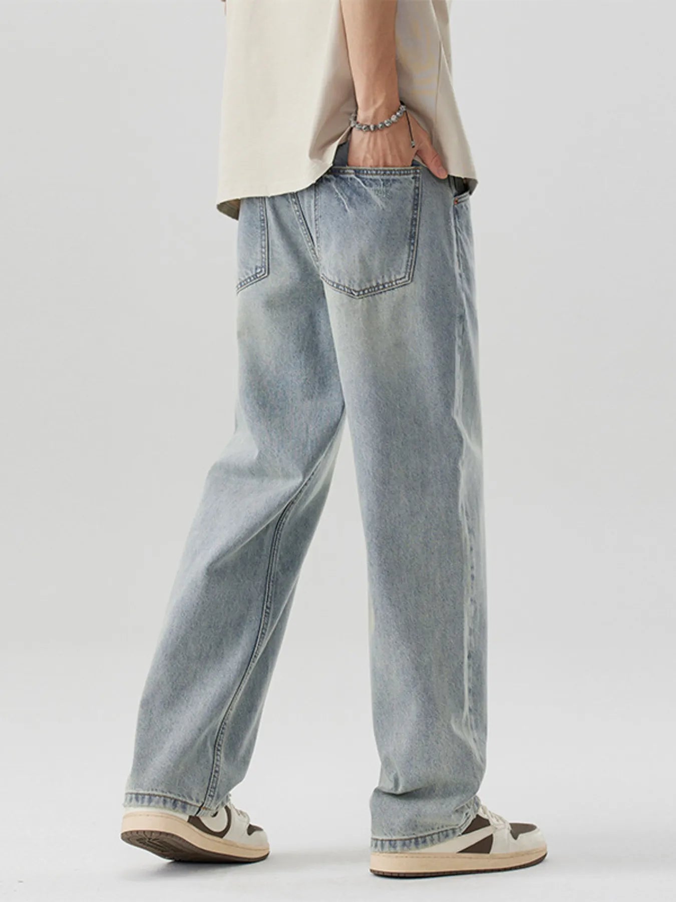 Men's Wash Wide Leg Jeans Trendsi