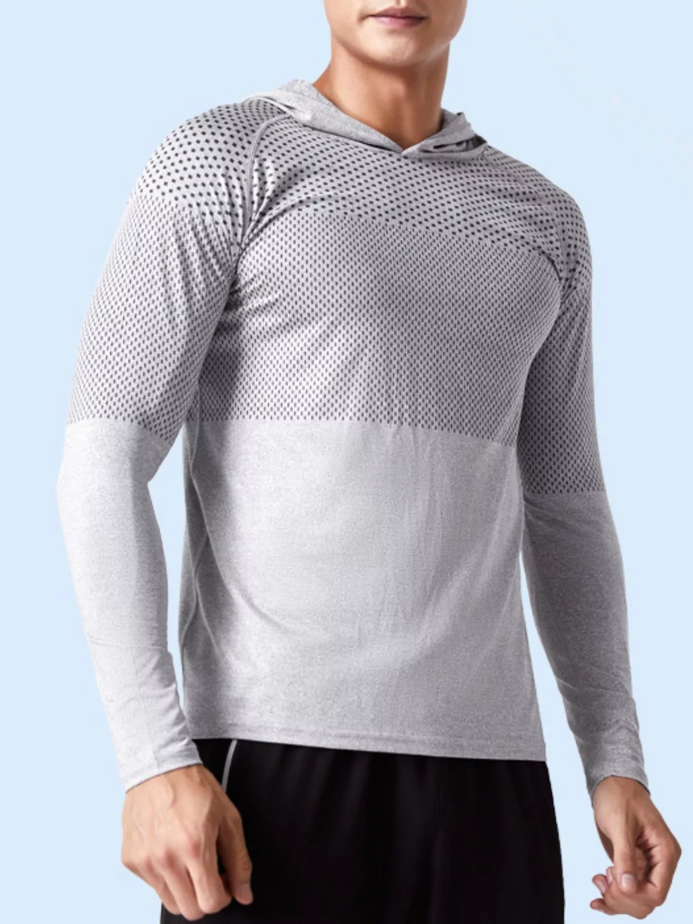 Men's Breathable Long Sleeve Hooded Active Shirt Light gray Fitness Trendsi