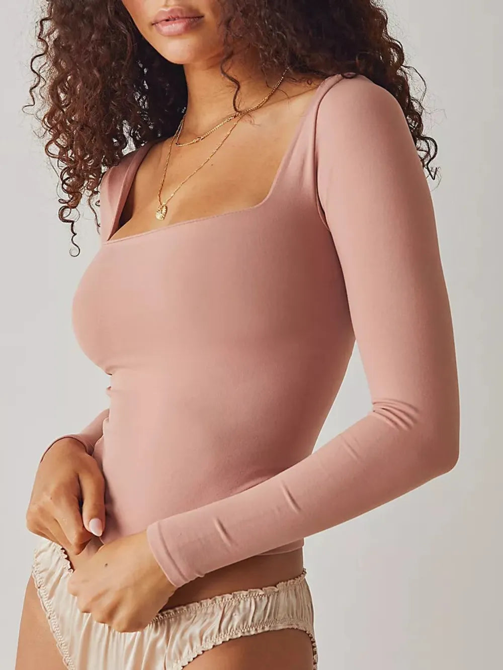 Square Neck Long Sleeve Shirt Shirts Trendsi