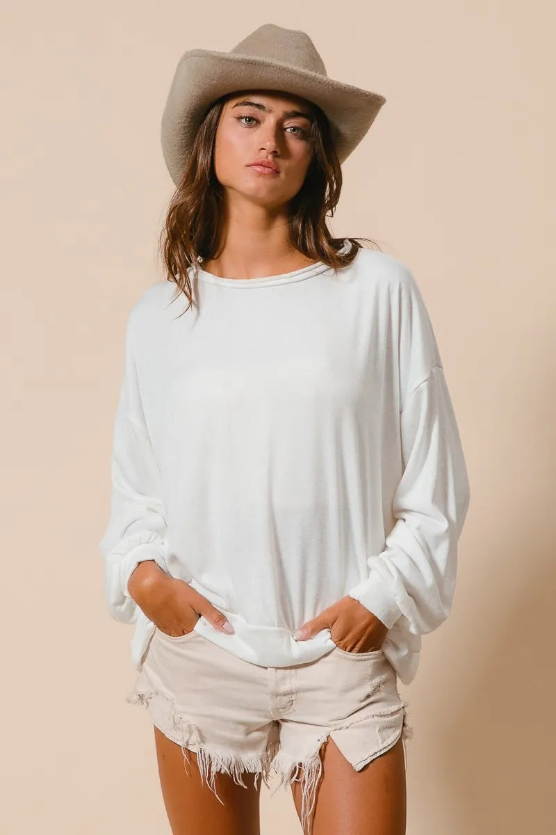 BiBi Loop Terry Pull Over With Cut Edge Band Trendsi