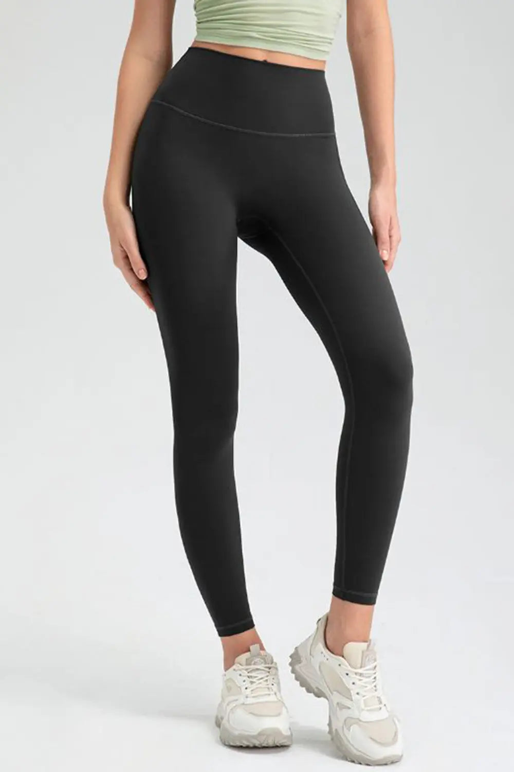 Wide Waistband High Waist Sport Leggings Black Trendsi