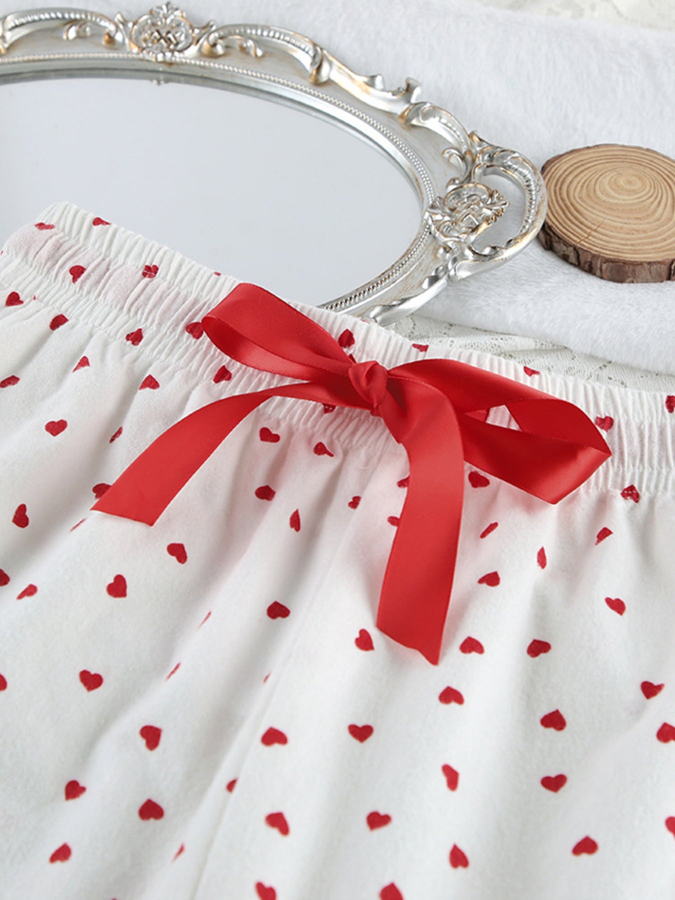 Heart Print Long Sleeve Top and Pants PJ Loungewear Set Trendsi