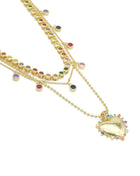 Multicolor CZ Gold Chain Heart Charm Necklace set, Sku#EF537