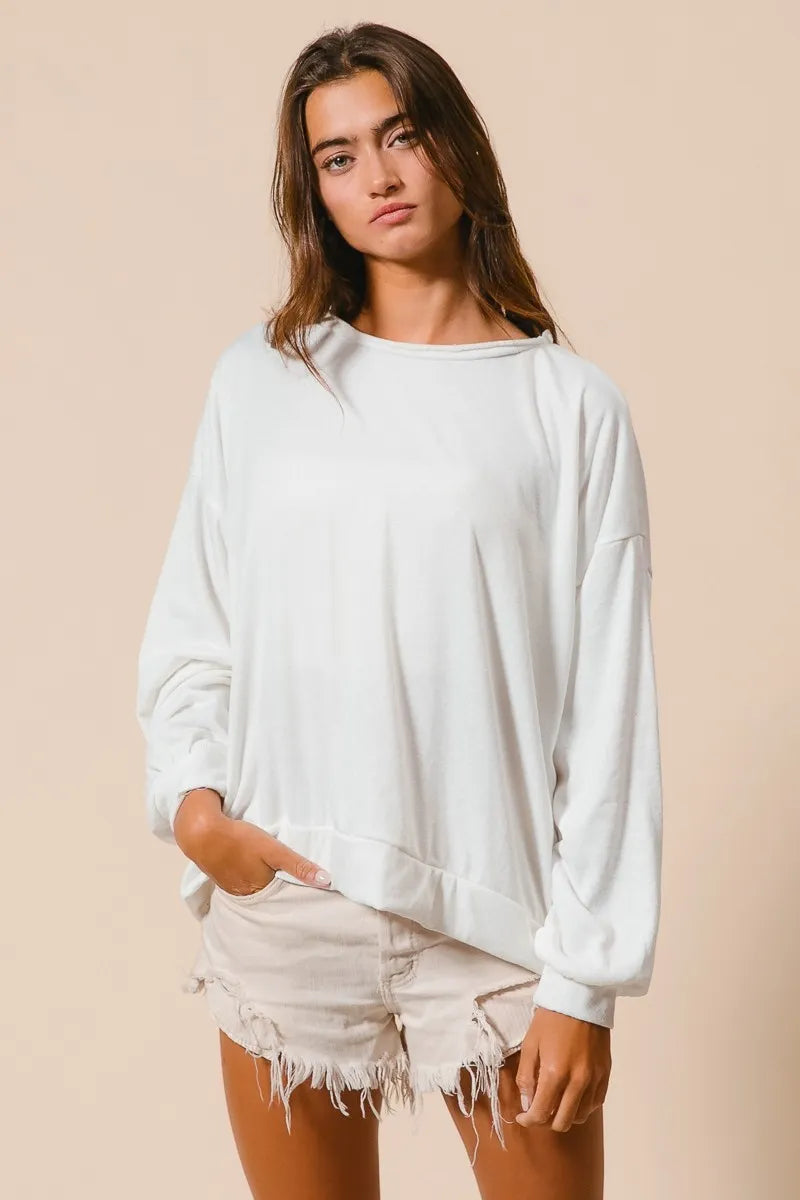 BiBi Loop Terry Pull Over With Cut Edge Band IVORY Trendsi